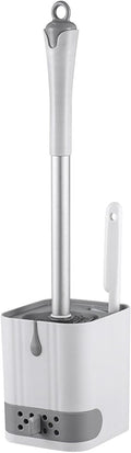 Toilet Bowl Brush and Holder,Toilet Brush with Crevice Cleaning Brushes,No Dead Corner Clean Wall Mounted Compact Toilets Brushes Set,Durable Bristles for Bathroom,RV(White Grey)