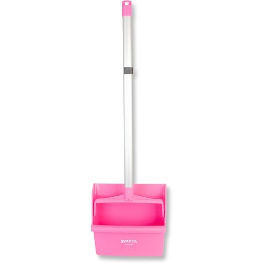 SPARTA Upright Dustpan with Aluminum Handle, Serrated Edge for Broom Combing, Secure Yoke Lock with Easy Storage Hanging Hole for Commercial Cleaning, Plastic, 30 Inches, Pink, (Pack of 6)