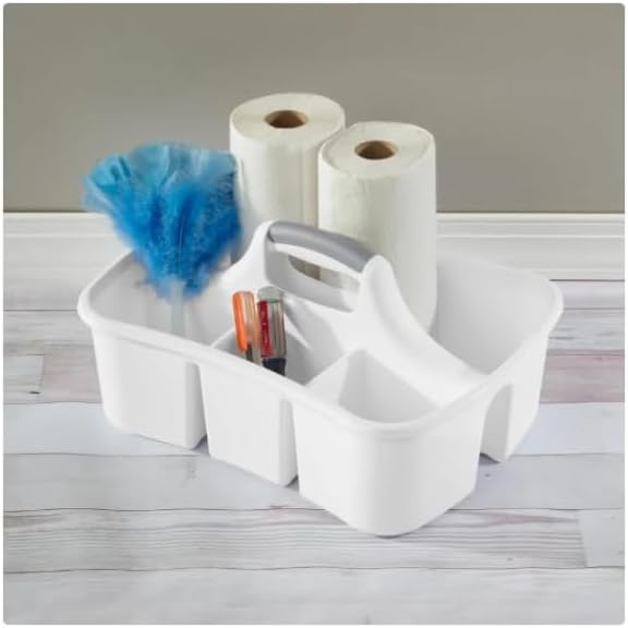 Large Cleaning Caddy Tote with Dividers - Premium Multi-Compartment Organizer for Cleaning Supplies, Bathroom Essentials, and Household Chemicals | Heavy-Duty Handles & Sturdy Design
