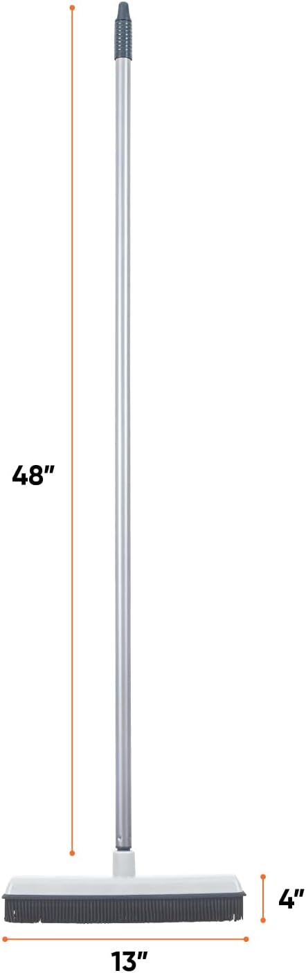 Rubber Bristle Broom for Hardwood Floors, Tiles, Carpets, Wood, and Vinyl, Salon Rubber Squeegee and Rug Rake for Human Hair, Pet Hair, Fur, and Lint, Grey, 2 Pack, by Superio