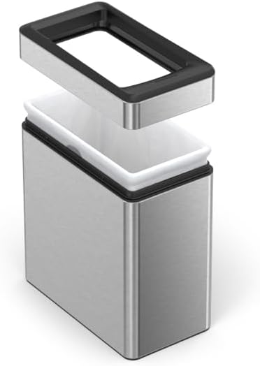 simplehuman 10 Liter / 2.6 Gallon Profile Open Trash Can, Slim Trash Can for Bedroom, Bathroom, Office, Brushed Stainless Steel
