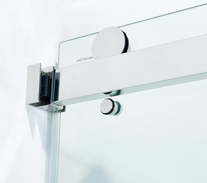 56-60" W x 76" H Frameless Single Sliding Shower Door, Frameless Shower Door, Shower Glass Door with 5/16" (8mm) Clear SGCC Tempered Glass, Stainless Steel Hardware O01 (2 Roller - Chrome)