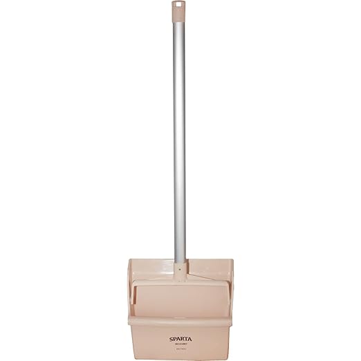 SPARTA Upright Dustpan with Aluminum Handle, Serrated Edge for Broom Combing, Secure Yoke Lock with Easy Storage Hanging Hole for Commercial Cleaning, Plastic, 30 Inches, Tan, (Pack of 6)
