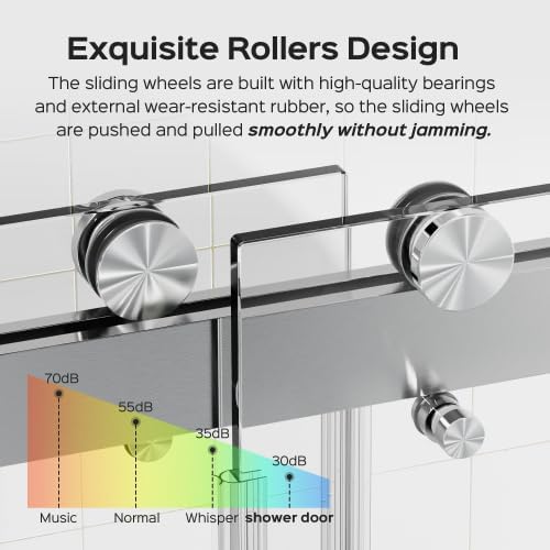 Shower Door 56–60 in W x 76 in H, 3/8" Tempered Glass Double Sliding Shower Door, Frameless Brushed Nickel, Exquisite Rolling Track Design, Reversible Installation for Modern Bathroom