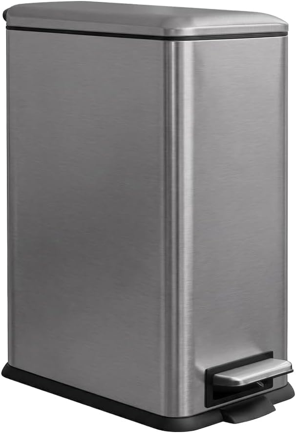 8 Gallon Trash Can with Lid, Stainless Steel Bathroom Garbage Can with Removal Inner Bucket, Soft Close Lid, Step on Trash Bin for Kitchen, Office, Laundry, 30 Liter Capacity, Kohler Grey