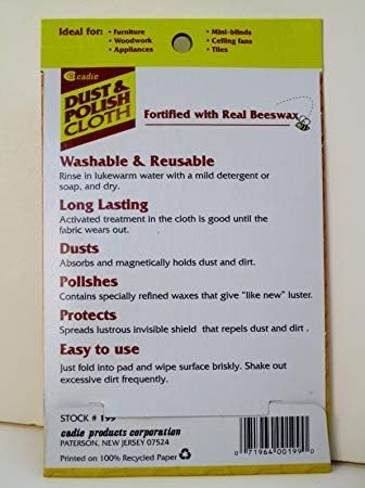 Cadie Reusable Dust and Polishing Cloth - Beeswax Furniture Wipes for Cleaning or Wiping Dirt Surfaces at Home and Office - Great Cleaner for Wood, Tiles, Blinds and Ceilings Fan | 1 Pack