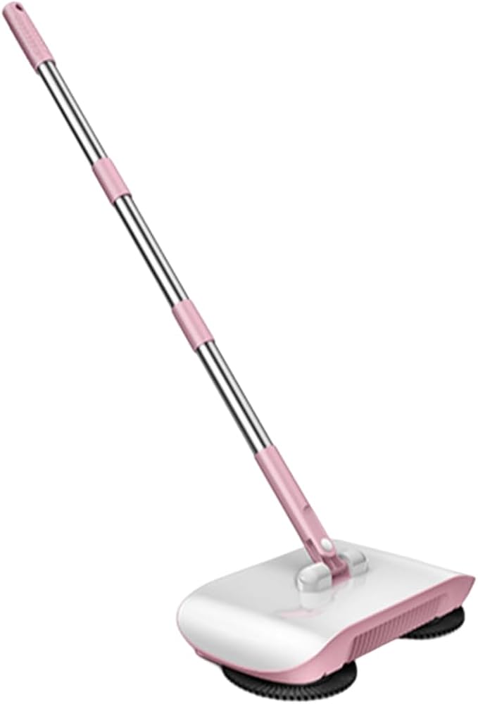 Carpet Cleaner Brush, 2 in 1 Manual Vacuum Sweeper, 180 Degree Rotating Sweeping Mop, Hand Push Sweeper, Home Cleaning Tool for Cleaning Pet Hair, Loose Debris, Lint (Pink)
