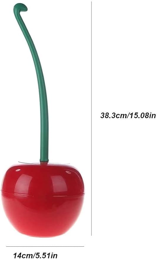 Cherry Toilet Brush and Holder, Cute Design, Premium Quality Household Toilet Bowl Brush with Solid Handle and Durable Bristles for Bathroom Cleaning