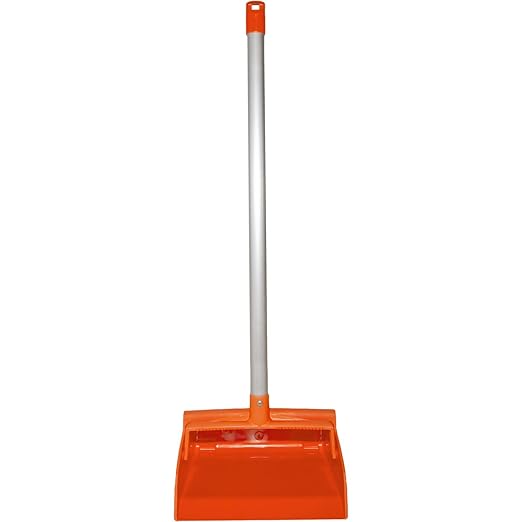 SPARTA Upright Dustpan with Aluminum Handle, Serrated Edge for Broom Combing, Secure Yoke Lock with Easy Storage Hanging Hole for Commercial Cleaning, Plastic, 30 Inches, Orange, (Pack of 6)