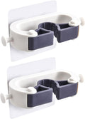 VOSAREA 2pcs Punch Mop Holder and Broom Organizer Wall Mounted Cleaning Tools Rack for Bathroom and Home Space-saving Design for Rakes Mops and Brooms White