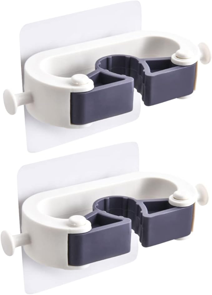 VOSAREA 2pcs Punch Mop Holder and Broom Organizer Wall Mounted Cleaning Tools Rack for Bathroom and Home Space-saving Design for Rakes Mops and Brooms White