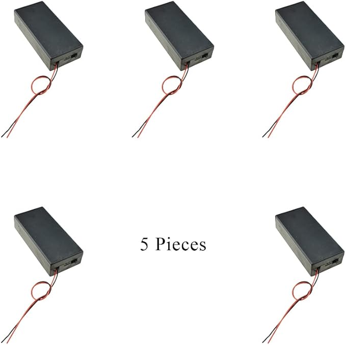 HAHIYO 18650 Battery Holder Bundle with Wire Sturdy Cover Flexible Springs Contact Build-in Switch Batteries Black Case Easy Install 5 Pieces for Wall Clocks Ham Radio Kids Toys