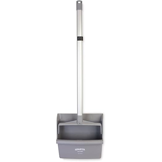 SPARTA Upright Dustpan with Aluminum Handle, Serrated Edge for Broom Combing, Secure Yoke Lock with Easy Storage Hanging Hole for Commercial Cleaning, Plastic, 30 Inches, Gray, (Pack of 6)