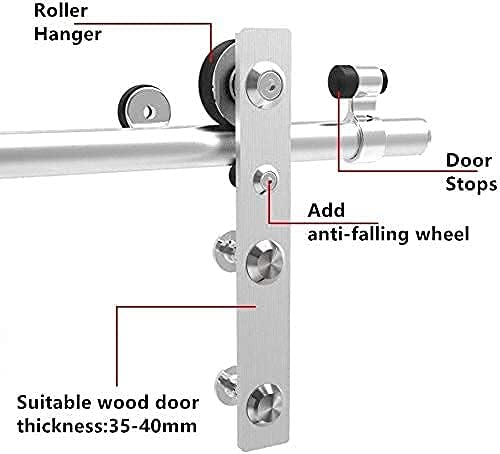 CCJH 4ft Stainless Sliding Barn Door Hardware Kit Heavy Duty for Single Wood Door (Flate Shape Hanger)