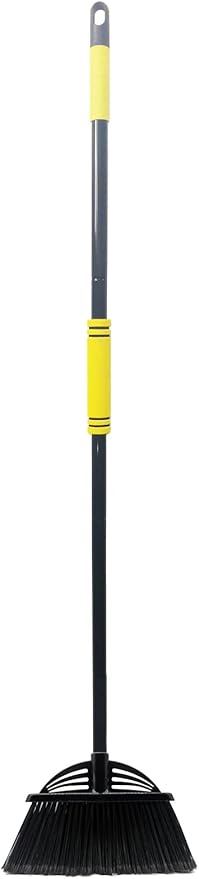 Four-Section Rod Long-Handled Broom,Heavy-Duty Broom, Angle Broom for Outdoor/Indoor（Black+Yellow）