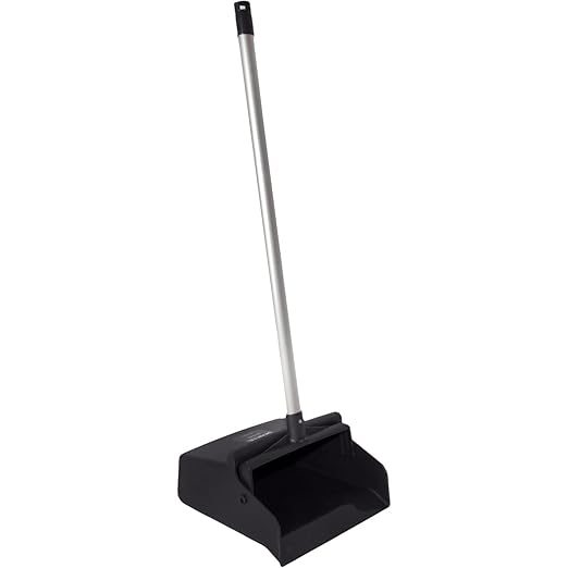SPARTA Upright Dustpan with Aluminum Handle, Serrated Edge for Broom Combing, Secure Yoke Lock with Easy Storage Hanging Hole for Commercial Cleaning, Plastic, 30 Inches, Black, (Pack of 6)