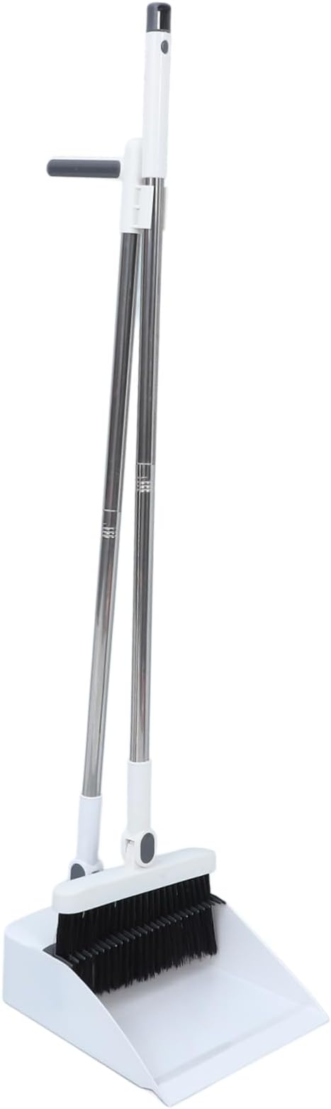 FRCOLOR Long Handle Broom and Foldable Dustpan Set Lightweight Stainless Steel Broom with Comb Teeth Ergonomic Design for Efficient Floor Cleaning for Home and Office
