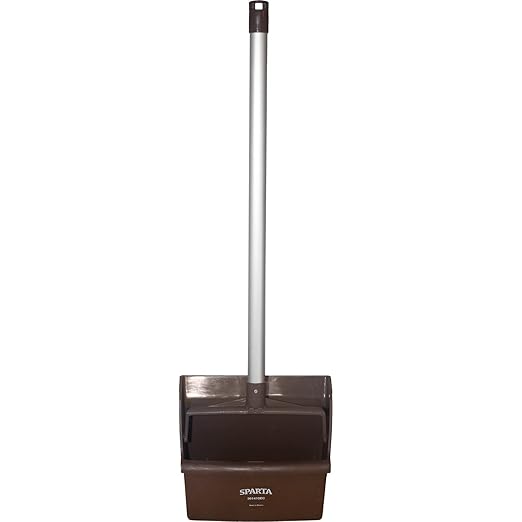 SPARTA Upright Dustpan with Aluminum Handle, Serrated Edge for Broom Combing, Secure Yoke Lock with Easy Storage Hanging Hole for Commercial Cleaning, Plastic, 30 Inches, Brown, (Pack of 6)
