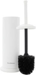 BROOKSTONE Toilet Brush and Holder Set for Bathroom with Splash Guard for Deep Cleaning, Compact and Space Saving Stylish Toilet Bowl Cleaners, White