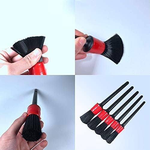 Generic Set Of 5 Car Detailing Brush,Automotive Detail Brushes For Cleaning Air Vents, Interior, Exterior, Wheels, Emblems, Leather, Dashboard, Engine, Silver