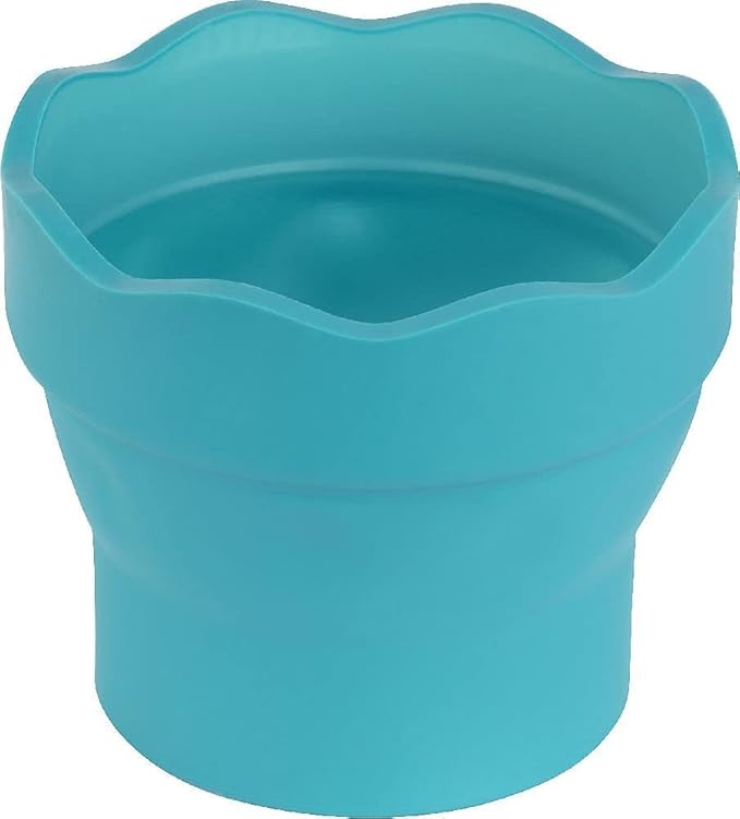 Faber-Castell Clic & Go Portable Paint Water Cup with Brush Holder, Turquoise - Collapsible Paint Brush Cleaner Rinse Cup, Travel Friendly Painting Accessories (Pack of 6)