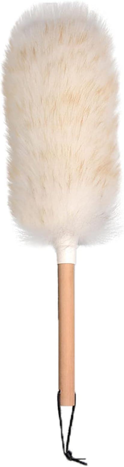 Feather Duster, Lamb swool Duster for Cleaning, Wooden Handle with Hanging Rope, Washable Reusable Small Hand Duster for Cleaning Wall Plant Desk, Blind Cleaner Duster Tool, 29CM