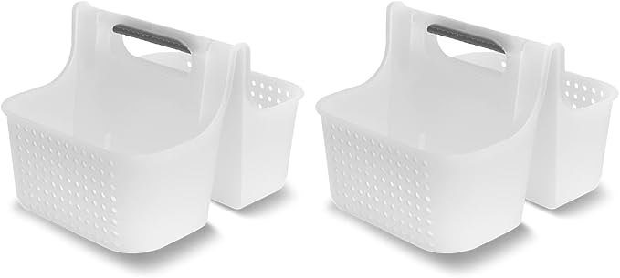 madesmart Large Soft Grip Tote, Under Sink Bathroom Storage, Multi-Purpose Home Organization, EPA Certified, Premium Antimicrobial White (Pack of 2)