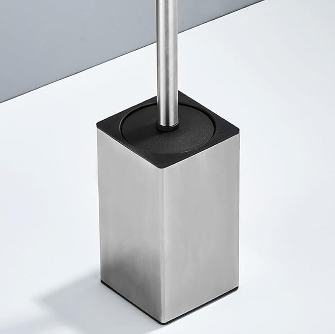 Toilet Brush and Holder, Stainless Steel Square Toilet Bowl Brush Freestanding with Lid,Toilet Cleaner Brush Set for Bathroom Storage,Brushed Silver