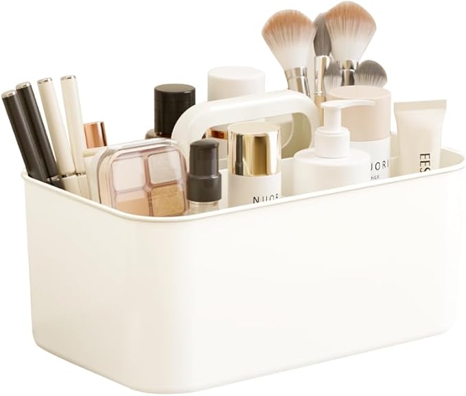Clear Portable Caddy Tote, Shower Caddy with Handle for Art Supplies, Makeup, Crafts, Colored Pencils, Sewing, Office Supplies (White)
