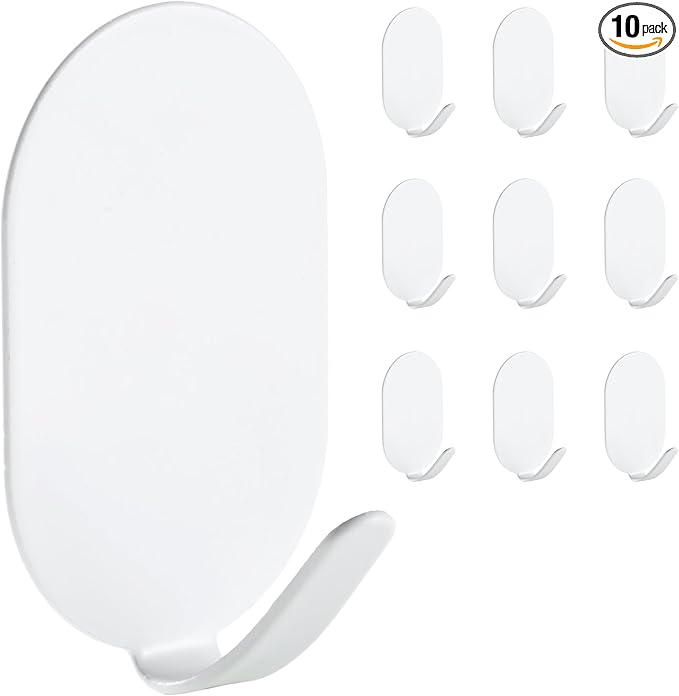 Sticky Adhesive Hooks for Hanging, Key Hooks, Stainless Steel Wall Hooks, Command Hooks, Coat Hooks, Door Hooks, Towel Hanger, Metal Hook, Utility Hooks,Picture Hanger, Storage Hooks, 10Pcs (White)