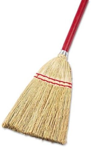 Lobby/Toy Broom, Corn Fiber Bristles, 39" Wood Handle, Red/Yellow