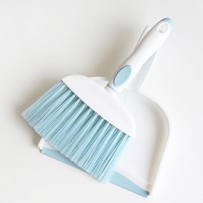 Hand Held Broom and Dustpan Set Mini Brush and Dustpan Set for Home Desktop Sofa Pet Household Care Camping (White+Blue M3)