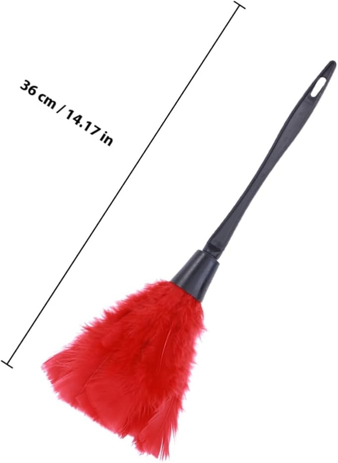 Red Turkey Plumage Duster Tool with Non-Slip Handle Soft Large Microfiber Head for Dust Control Ceiling Fans Blinds Furniture and Corners Expandable Cleaning Sweep