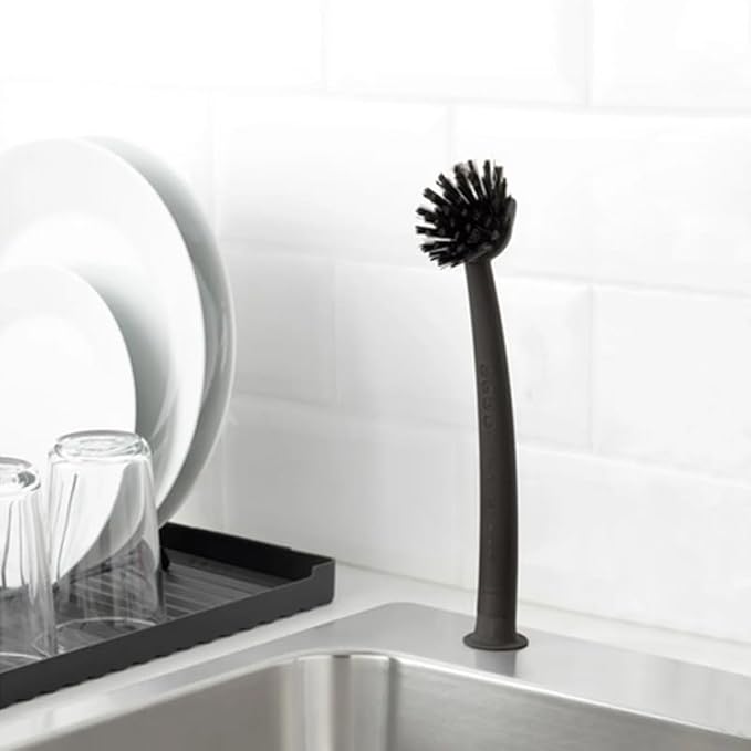 2 Pcs Scrub Brush with Handle 11'' Dish Scrubber Brush Kitchen Sink Brush Black Long Handle Dish Cleaning Brush for Kitchen Dishes Pot Sink Cleaning