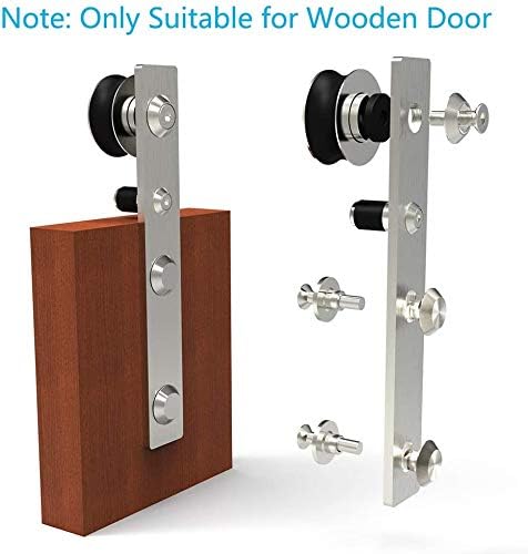 CCJH Stainless Sliding Barn Door Hardware Kit 6ft Heavy Duty for Single Wooden Door (Flat Shape Hanger)