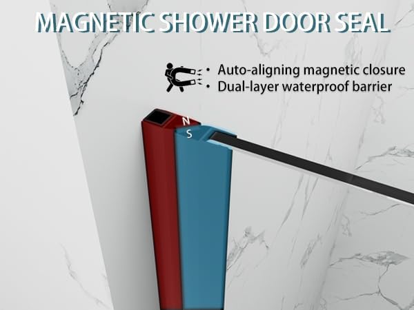 Framelss Hinged Shower Door, 34" W x 76" H Single Swing Pivot Shower Door, 3/8" (10mm) Tempered Glass with Nano Coating, Stainless Handle, Glass Door for Walk-in Shower - Matte Black