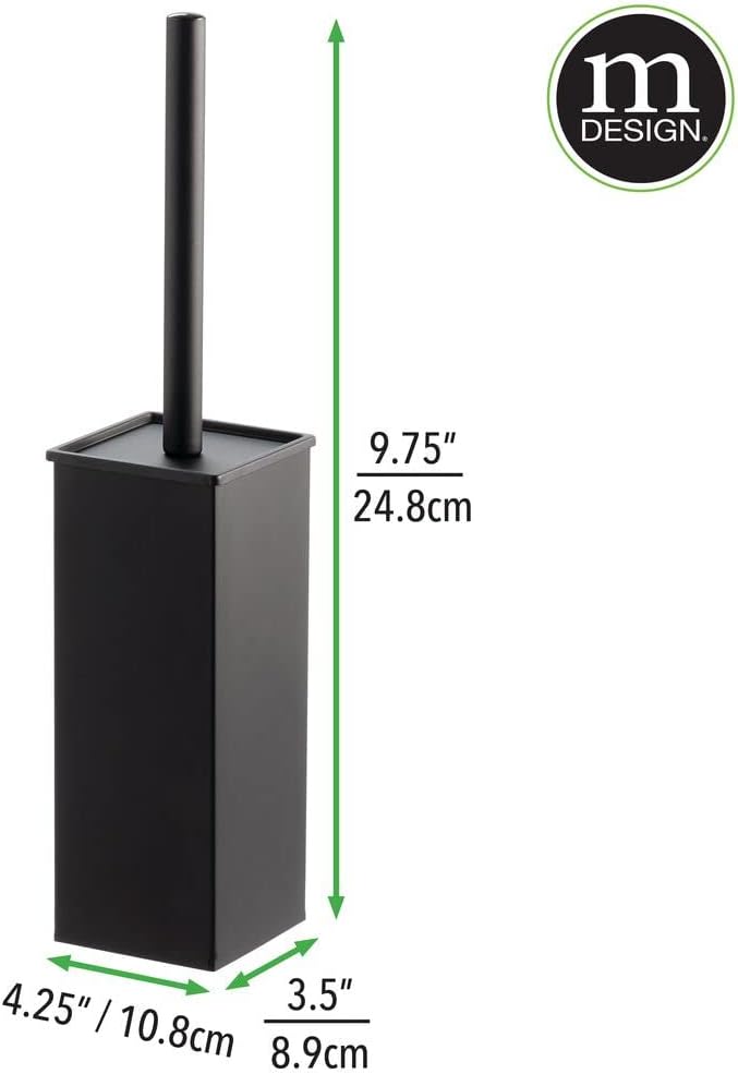 mDesign Steel Square Modern Toilet Bowl Brush and Holder for Bathroom Storage and Organization, Compact Free-Standing Design, Covered Brush - Sturdy, Deep Cleaning - Citi Collection - Matte Black