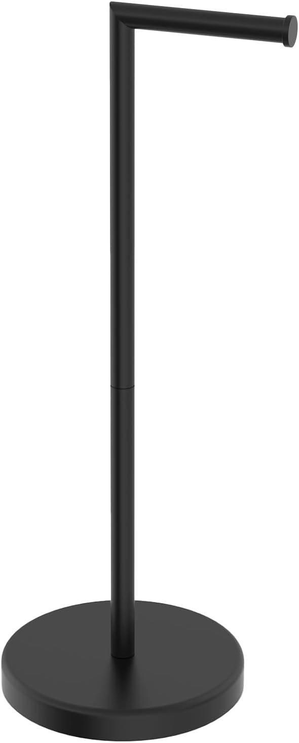 BWE Bathroom Toilet Paper Holder Stand Matte Black SUS304 Stainless Steel RV Modern Freestanding Toilet Paper Roll Holder for Bathroom and Washroom with Heavy Weighted Base