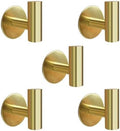 Adhesive Towel Hooks, Brushed Gold SUS 304 Stainless Steel Heavy Duty Waterproof Wall Hooks, Self Adhesive Coat Robe Hooks for Bathrooms Kitchen Wall Mounted (Brushed Gold, 5 Pcs)
