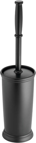 mDesign Toilet Bowl Brush and Holder - Covered Bathroom Toilet Brush - Standing Toilet Bowl Scrubber in Modern Holder - Compact, Space Saving, Deep Cleaning Brush for Toilet - Hyde Collection - Black