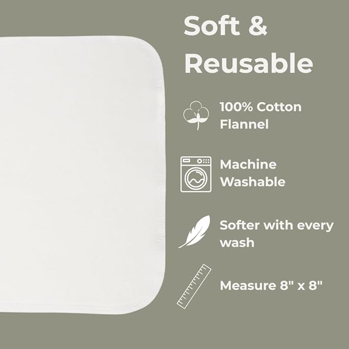 Nora's Nursery Reusable Baby Wipes, 100% Cotton Washcloths, Soft and Absorbent Towels for Newborn Bath and Face, Includes 20 Wipes with 1 Waterproof Pod for On-The-Go Moms,- Rose