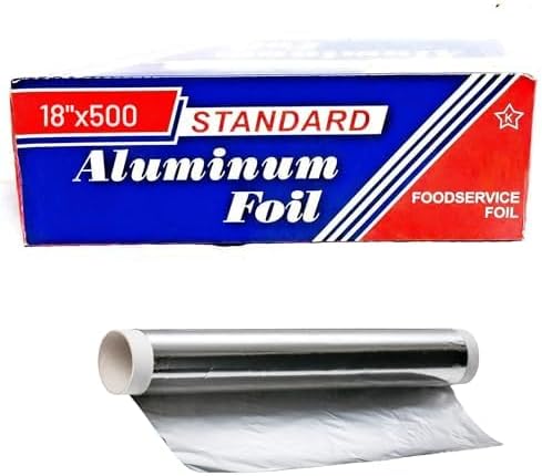 Standard Aluminum Foil Roll 18"x500' Commercial-Grade Silver Wrap for Food Service, Catering, Baking & Home Use. Durable, Tear-Resistant, Heat-Safe Industrial Foil Roll.