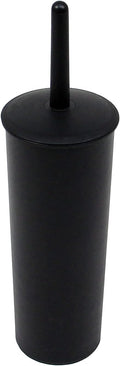 Casaphoria Compact Freestanding Plastic Toilet Bowl Brush and Holder for Bathroom Storage and Organization - Space Saving, Sturdy, Deep Cleaning, Covered Brush - Black