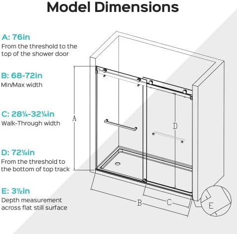 Shower Door 68–72in W x 76 in H, 3/8" Tempered Glass Double Sliding Shower Door, Frameless Brushed Gold, Exquisite Rolling Track Design, Reversible Installation for Modern Bathroom