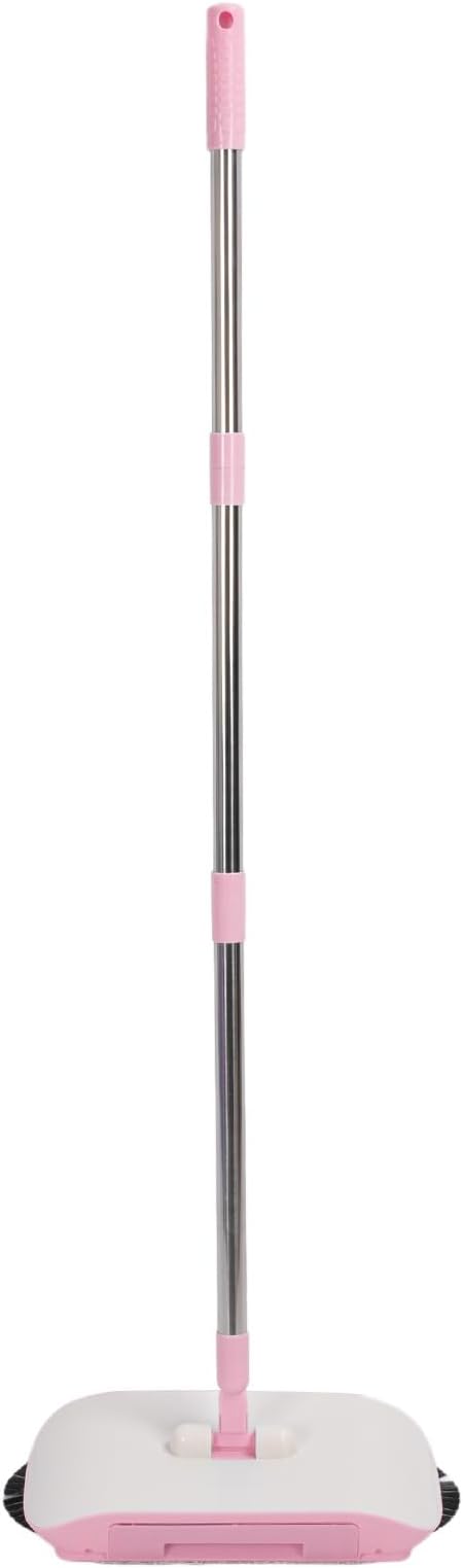 Carpet Sweeper Manual Push Handheld, Push Sweeper 2 in 1 Hand Floor Hand with 180 Degree Rotating Hard Floor Mopping Cleaner for Wooden Marble (Pink)