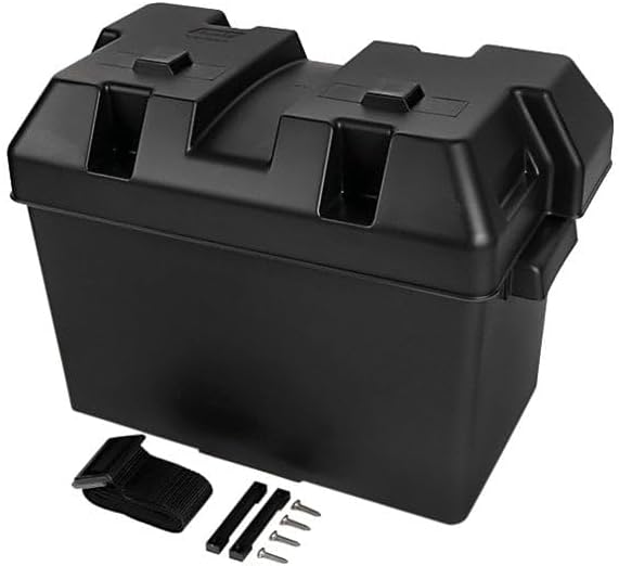 Camco Large Battery Box with Straps and Hardware - Group 27, 30, 31 |Safely Stores RV, Automotive, and Marine Batteries | Measures Inside 7-1/4" x 13-1/4" x 8-5/8" | (55372)
