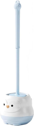 Penguin Toilet Brush and Holder Set - Cute Cartoon Long Handle Bathroom Cleaning Brush for Effective Home Use(Blue)