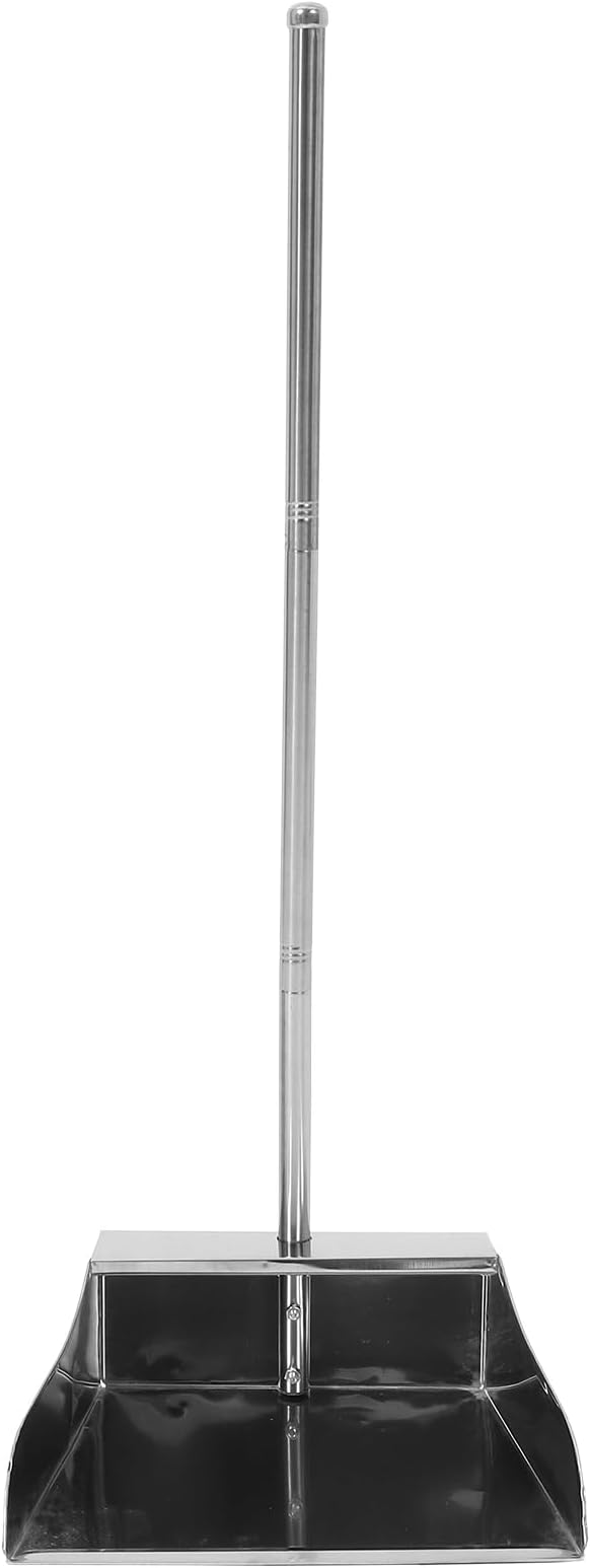 Lurrose Stainless Steel Dustpan with Long Handle Upright Garbage Shovel for Home Cleaning Large Capacity Ergonomic Design