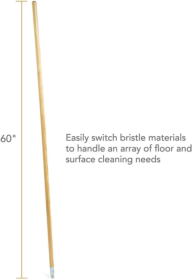 Professional 60" Wood Push Broom Handle, Threaded Metal Tip