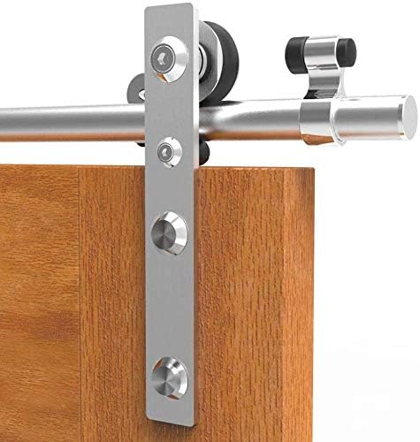 CCJH 5.2FT Stainless Sliding Barn Door Hardware Kit Heavy Duty for Single Wooden Door (Flat Shape Hanger)